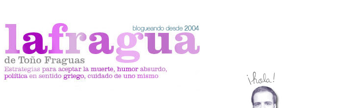 La Fragua, el blog de Toño Fraguas
Estrategias para aceptar la muerte. Pensamiento absurdo. Cómo estar alegre. Política en sentido griego. Cuidado de uno mismo.
