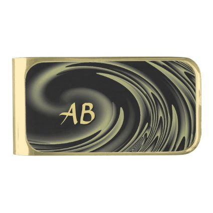 Gold Swirl Monogrammed Gold Finish Money Clip