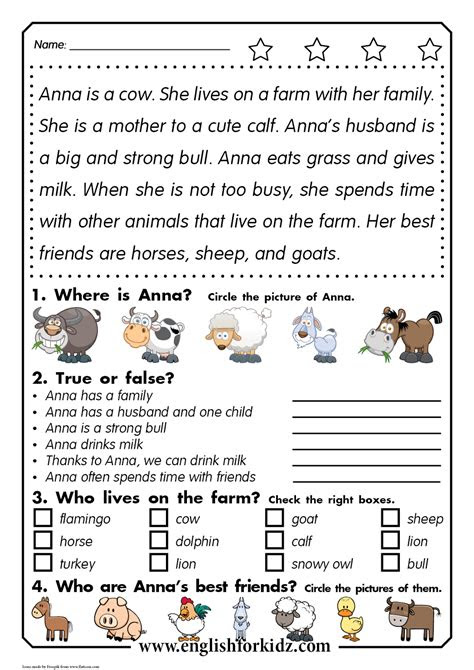 A selection of english esl reading comprehension printables. reading comprehension kit animal passages grades 1 3