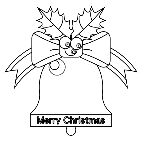 塗り絵に最適な白黒でかわいいクリスマスベルの無料イラスト 商用フリー オイデ43