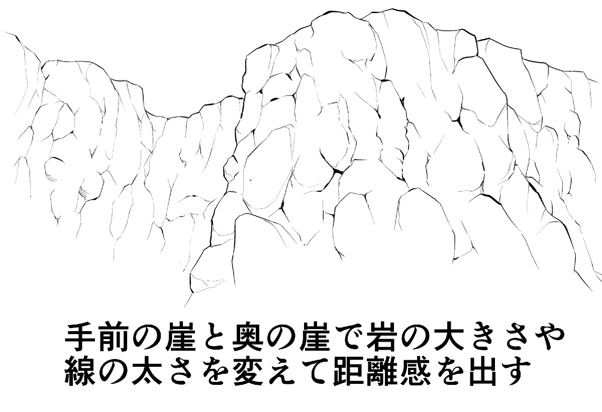 漫画背景テクニック 岩 崖の描き方 質感の描き分けや 砕ける岩 など迫力の出し方解説 Oyukihan S Blog 漫 パワー充電所
