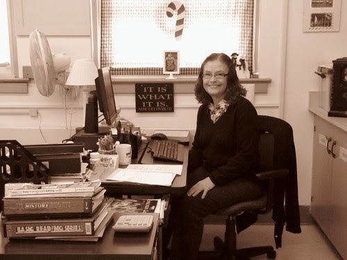 Mom at her school desk