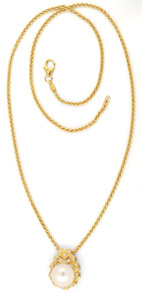Originalfoto DIAMANTKOLLIER SPITZEN-SÜDSEEPERLE GELBGOLD LUXUS! NEU!