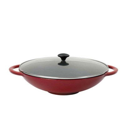 Best Review of Chasseur Cast Iron Wok with glass lid, rack, chopsticks  &  turner 37cm Red 11803704