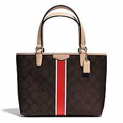 SIGNATURE STRIPE TOP HANDLE TOTE - COACH f51267 - BRASS/BROWN/VERMILLION