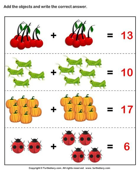  addition with objects kids math worksheets math for kids math games