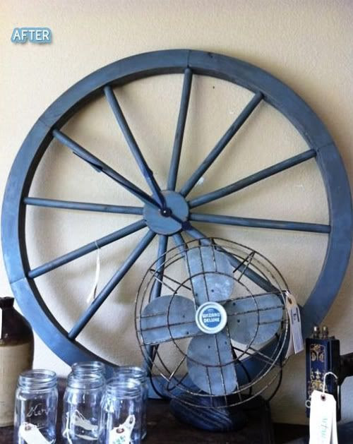 clock for the cabin out of a wagon wheel. @Bonnie Heyrend