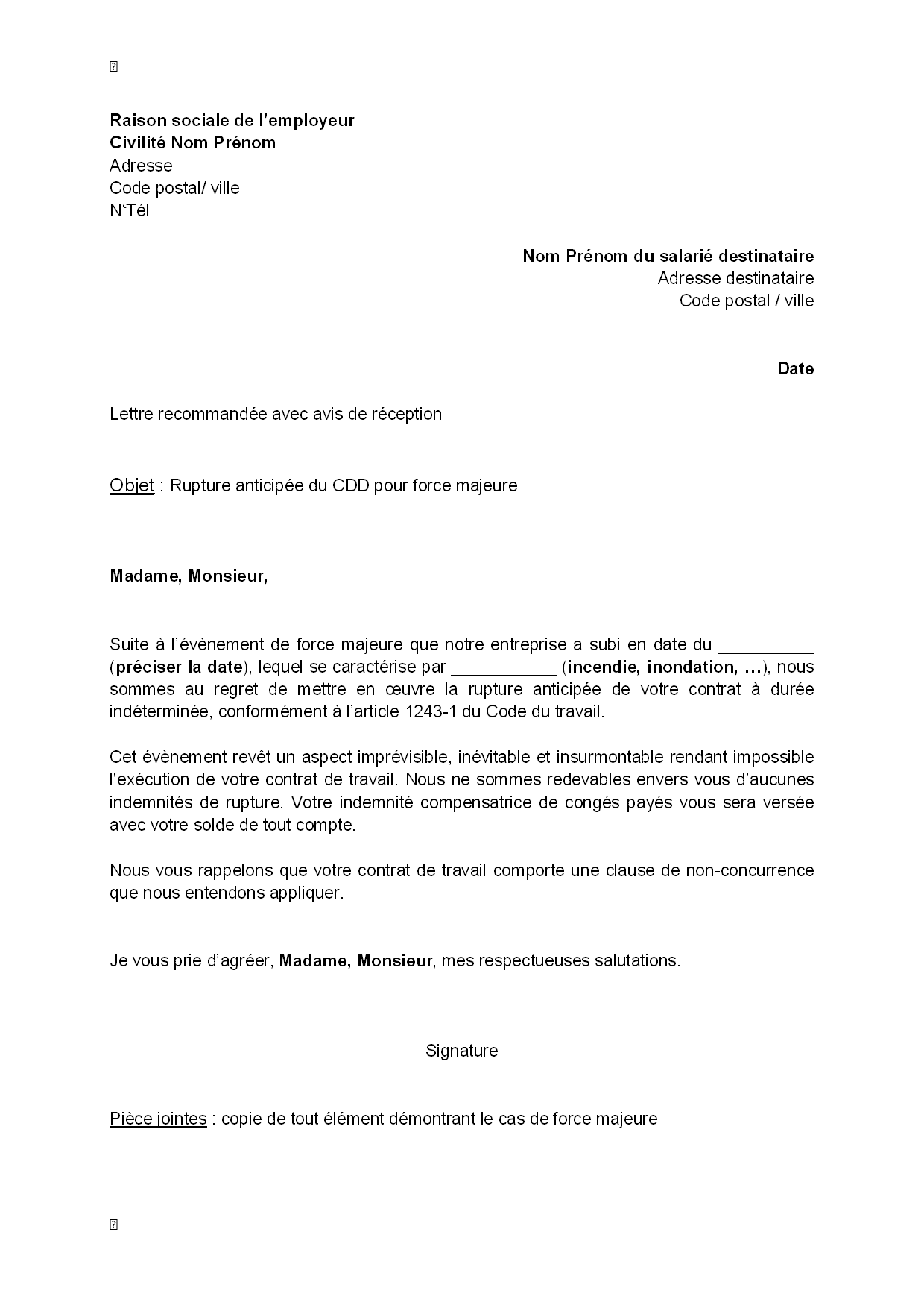 Lettre rupture conventionnelle cdd
