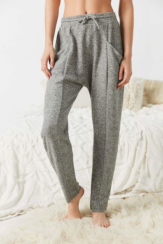 Le Fashion Blog Winter Style Light Grey Knit Low Crotch Pjs Sweatpants Lounge Pants Via UO