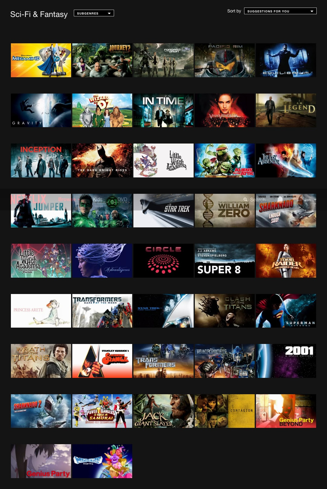 Here is the Netflix SA full content library