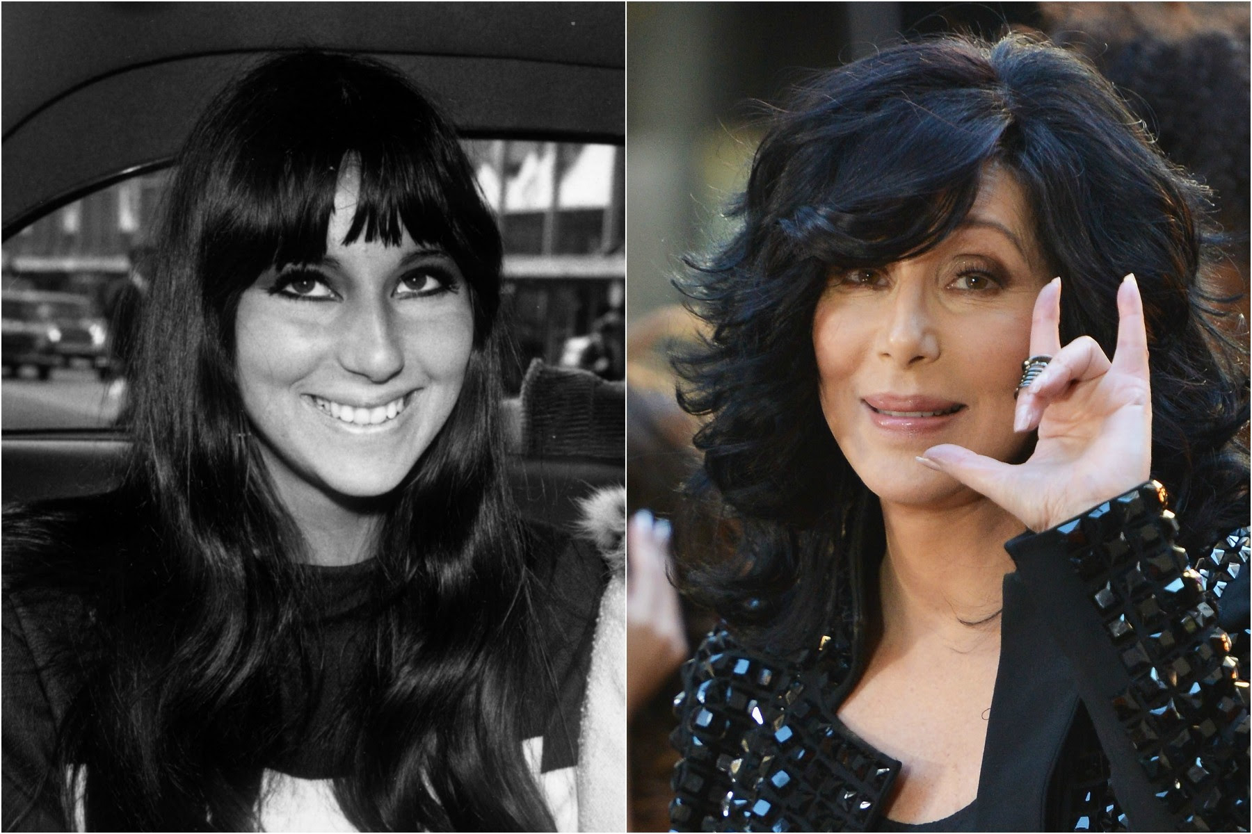 Cher em 1965 e nos dias de hoje. (Foto: Getty Images)