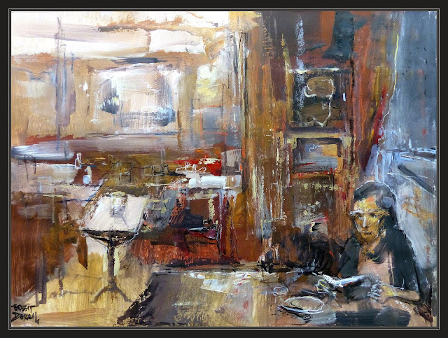 CAFETERIA-PINTURA-PERSONAJES-LEYENDO-CAFETERIAS-CUADROS-INTERIORES-ARTISTA-PINTOR-ERNEST DESCALS-