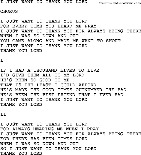 I Just Want To Thank You Lord Lyrics And Chords