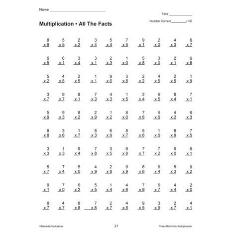  multiplication timed math drills ebook