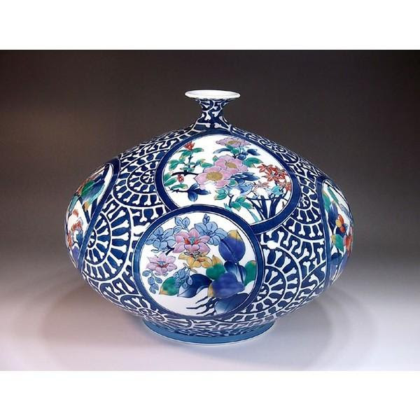 有田焼 色鍋島様式唐草割花絵花瓶 陶芸作家 藤井錦彩 作 作 Sdsd 有田焼 藤井錦彩窯