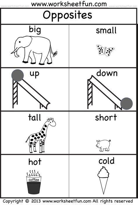  oppositespictureswfun2 preschool printables preschool learning