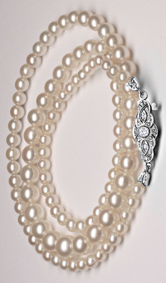 Originalfoto AKOYA PERLENKETTE, WEISSGOLD-DIAMANTSCHLOSS 1.300€ NEU!
