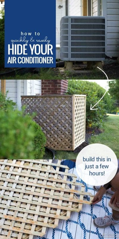 Hide your AC unit with this quick and easy DIY air conditioner screen built from lattice. It's non-permanent and easy to move for access, a great solution for renters or anyone who needs a quick camouflage job. Easy weekend project to improve your curb appeal and yard area. 