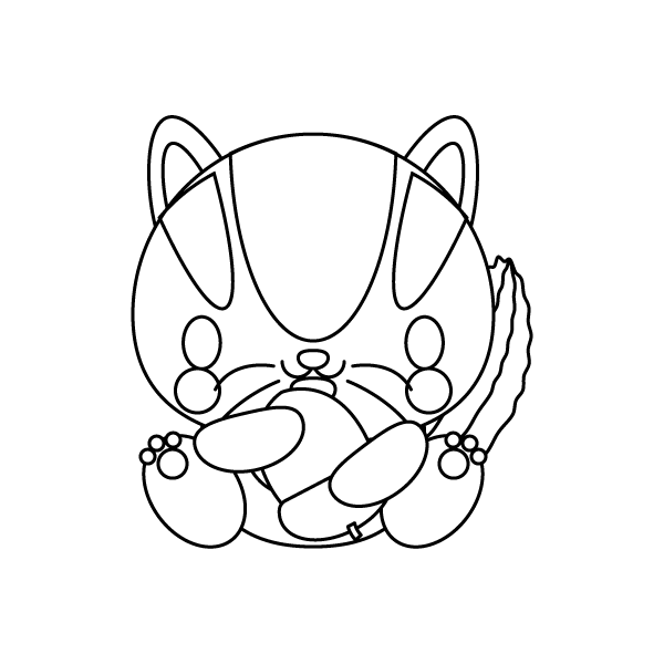 塗り絵に最適な白黒でかわいいどんぐりとリスの無料イラスト 商用フリー オイデ43