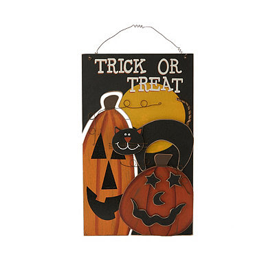 Trick Or Treat Cat and Pumpkin Sign - Decorations