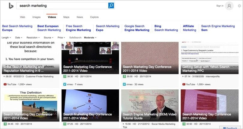 Bing video search marketing