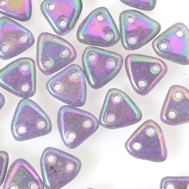 s38916 Glass Beads - Czechmates - 6 mm Two Hole Triangles - Tanzanite Iris