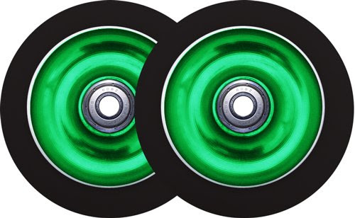 Metal Core Scooter Wheels 110mm GREEN BLACK Heavy Duty x2 WITH BEARINGS