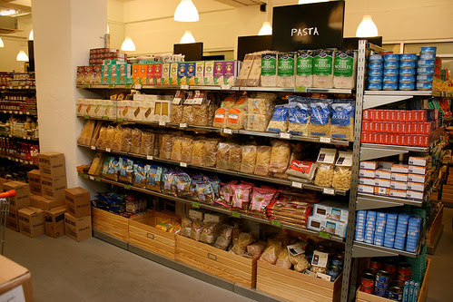 Organic pastas take up half an aisle