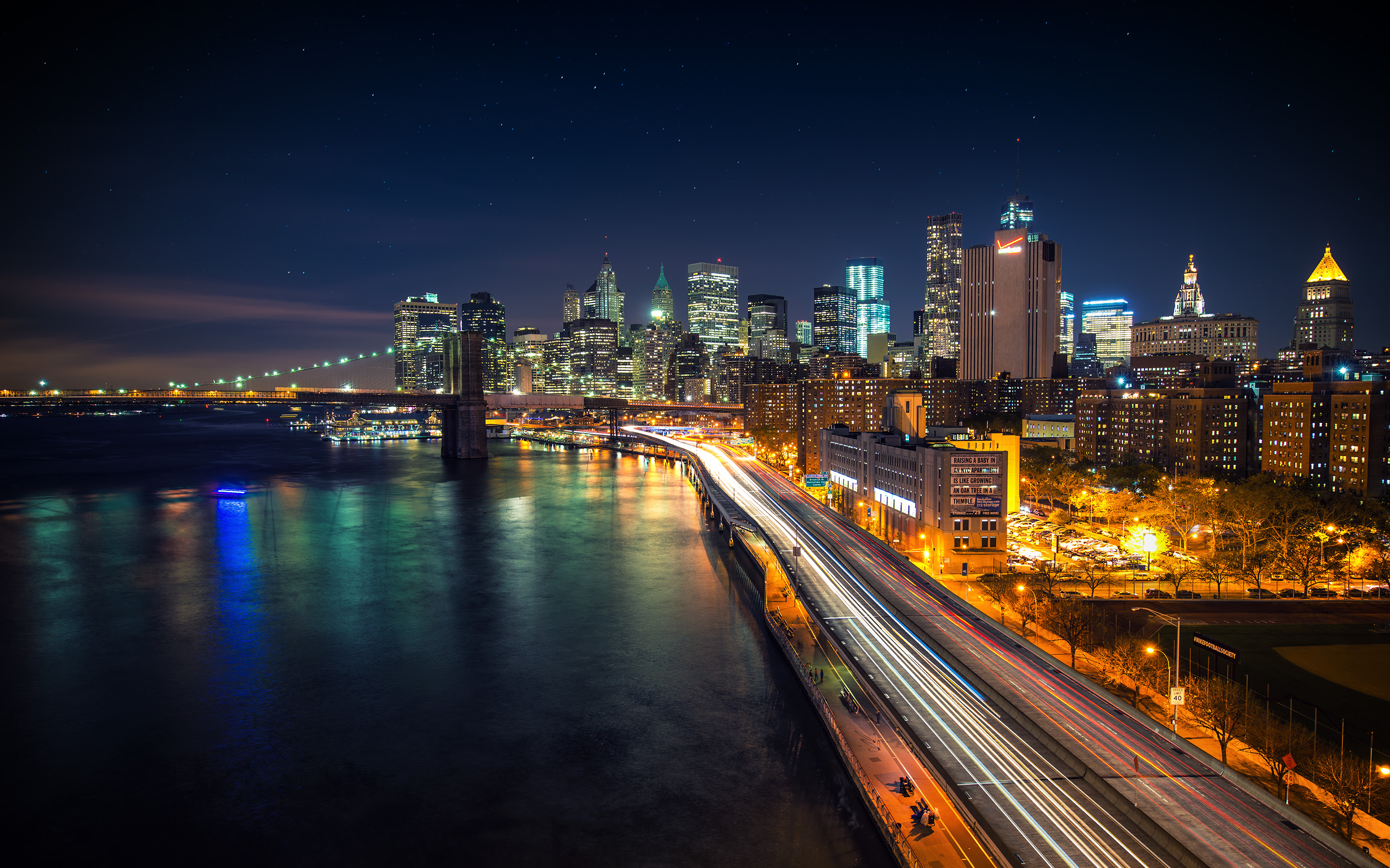 Brooklyn Bridge New York Usa Seaside City Night X 1800 Wallpaper