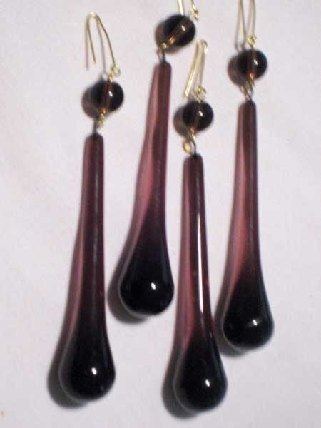 4 Purple Crystal Prisms - Raindrop Chandelier Prisms with Top Bead - SET of 4