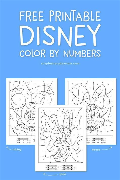  disney color by number free printables find the hidden image inside