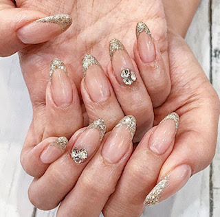 ラメフレンチnail Hair Nail Deco Carry