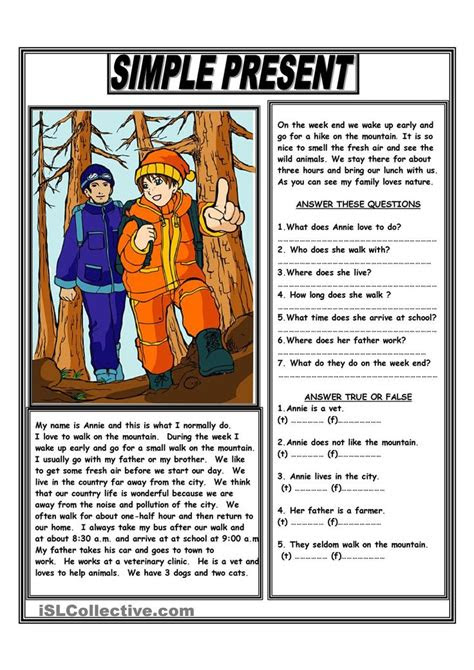  simple present reading comprehension text reading at the zoo