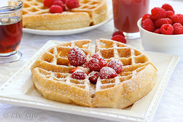 Yeasted Belgian Waffles with fruit
