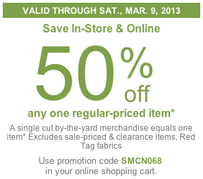 Joann Fabrics Coupon: 50% off any Single Item, 25% off Purchase + More ...