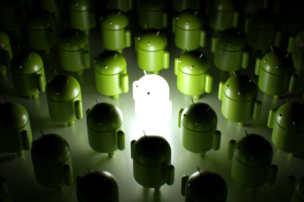 Android glowing in crowd