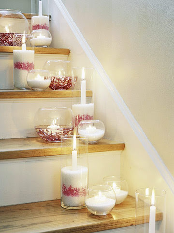 Candles lining stairs