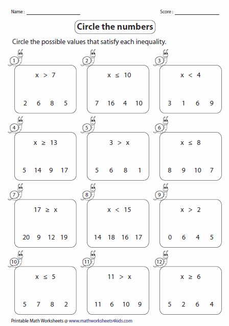 Inequalities worksheets