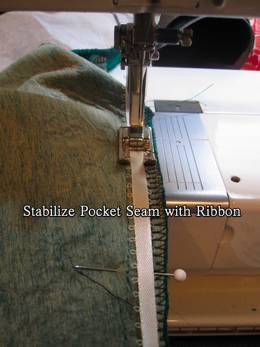 Stabilize Pocket Seam with Ribbon