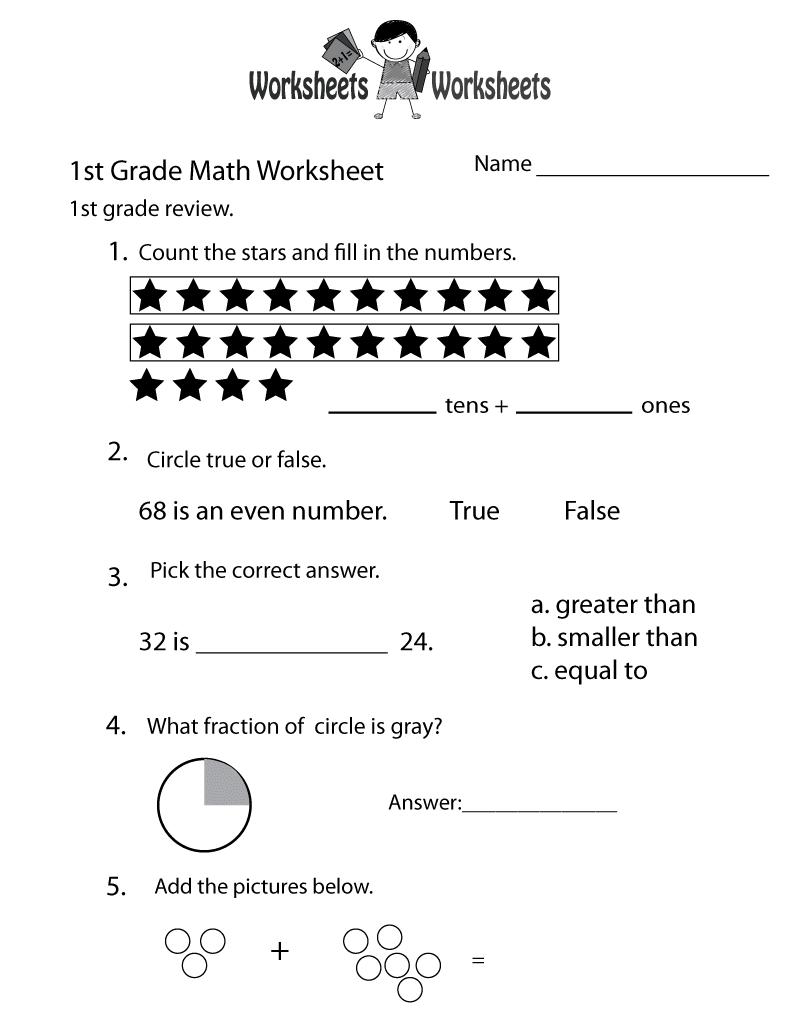 free printable 1st grade math review worksheet