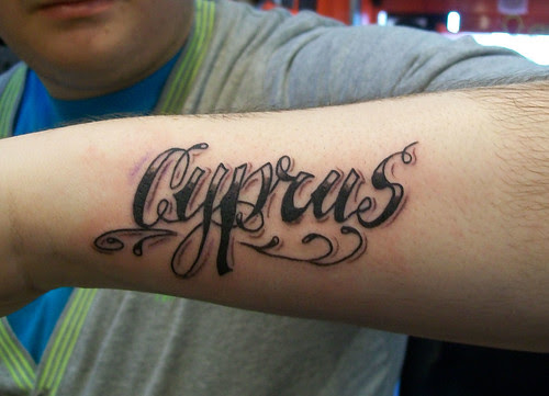 tattoo lettering script. Cyprus Lettering script tattoo