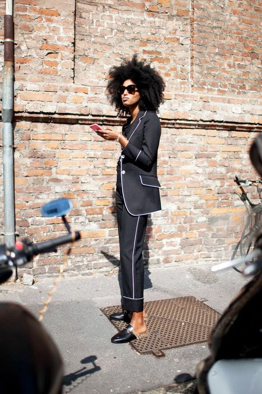 Le Fashion Blog Street Style Mfw Editor Julia Sarr Jamois Sunglasses Black Pajama Inspired Suit Gucci Fur Lined Mule Flats Via ASOS