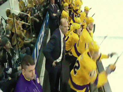 kings vs sharks road to the stadium series - kings coach fist pump GIF