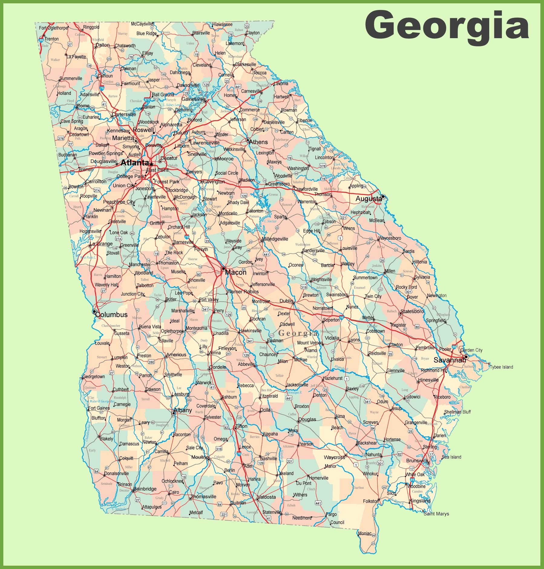 map of georgia cities Georgia Road Map With Cities And Towns