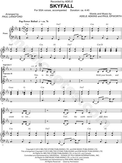 adele skyfall arr paul langford ssa choir piano