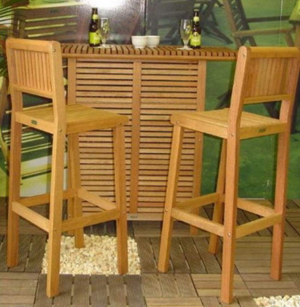 New 3 Piece Outdoor Wooden Bar Two Stools Bar Table Patio Dining