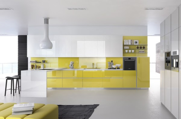 The bright yellow where gives the kitchen a very youthful glow.