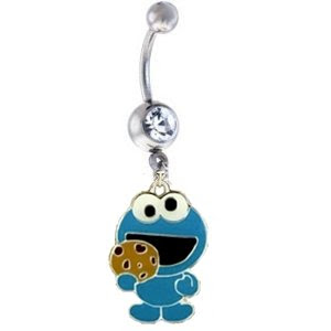 Cookie Monster BLUE Crystal Metal Enamel Cute Sexy Belly Navel Ring