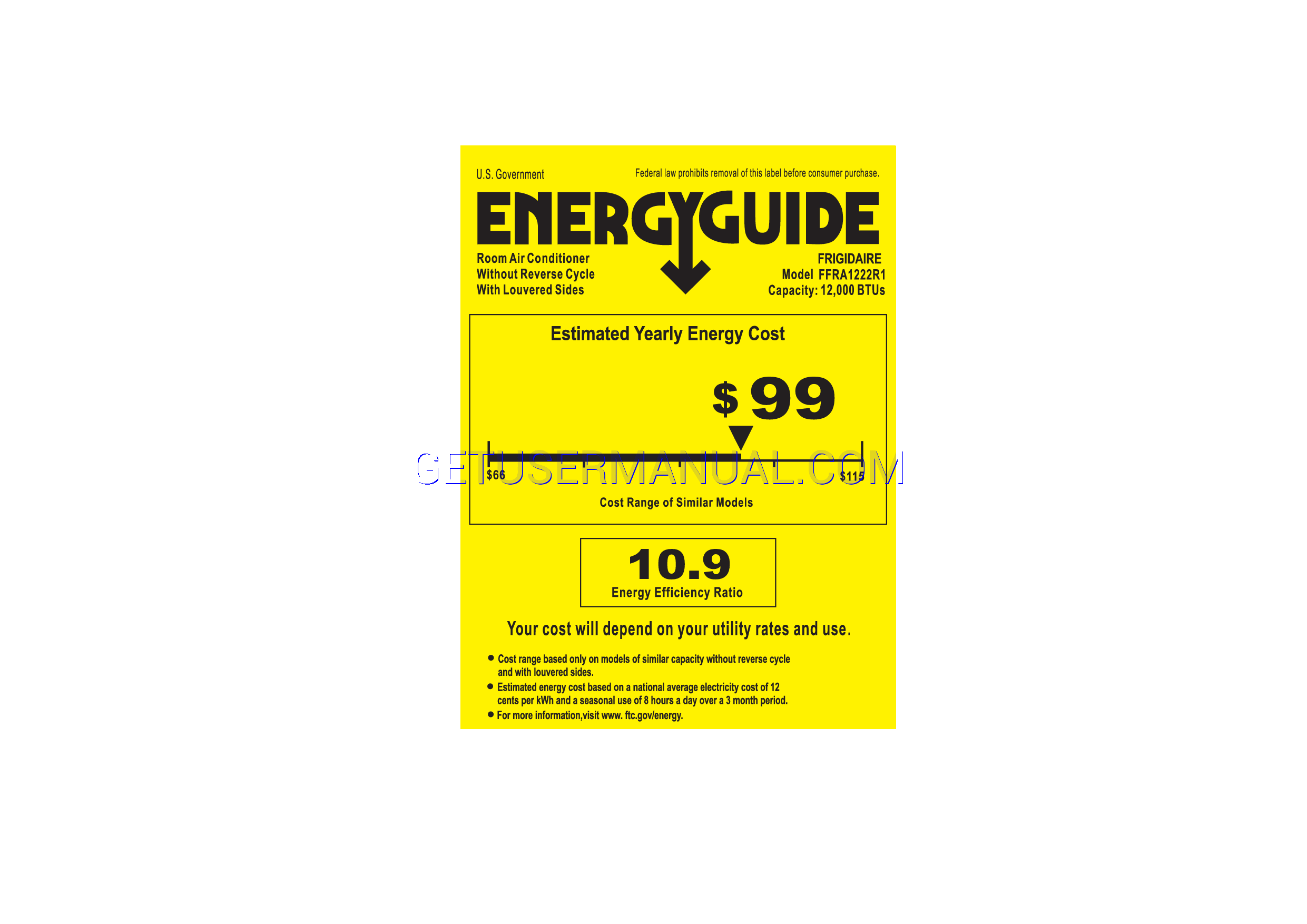 Frigidaire Air Conditioners FFRA1222R1 Energy Guide download free