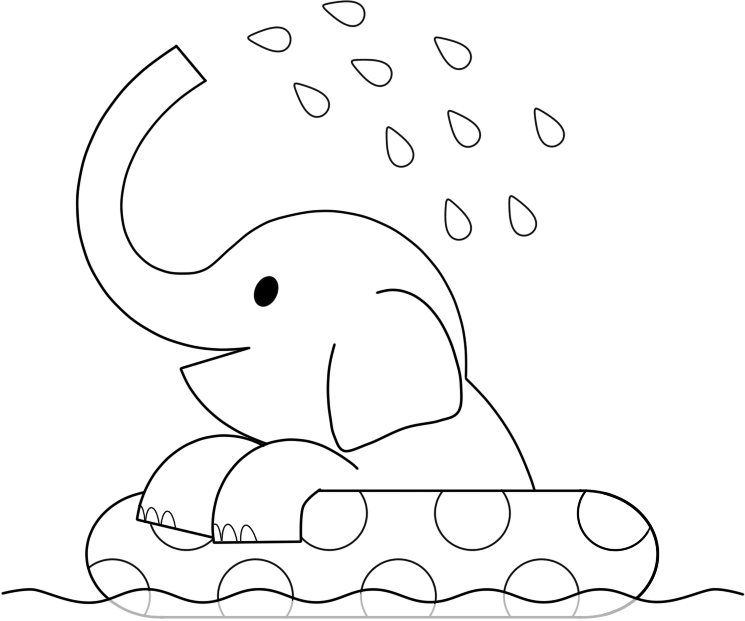 象さん水浴びイラスト 白黒 夏休みのプリントや塗り絵に 可愛い無料イラスト素材集